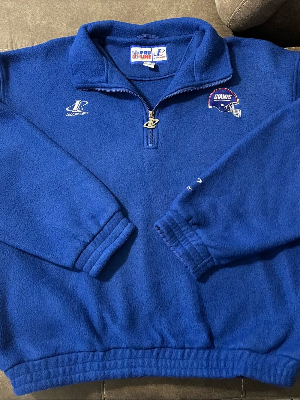 NFL New York Giants Fleece Quarter Zip Proline Logo Pullover Blue Mens XL